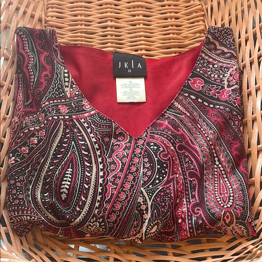 Women's Paisley Top - Red and Black JKLA Sz 1X - Picture 4 of 4